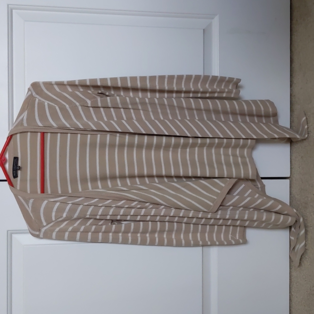 Cream and White Striped Cardigan w/ Elbow Patches